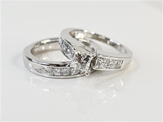 Leo 14K White Gold APX 2 CTW Princess Diamond Wedding Set Rings Sz 6.25